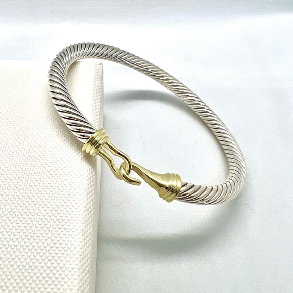 David Yurman Sterling Silver 14k Buckle Classic Cable Bracelet - Picture 6 of 13